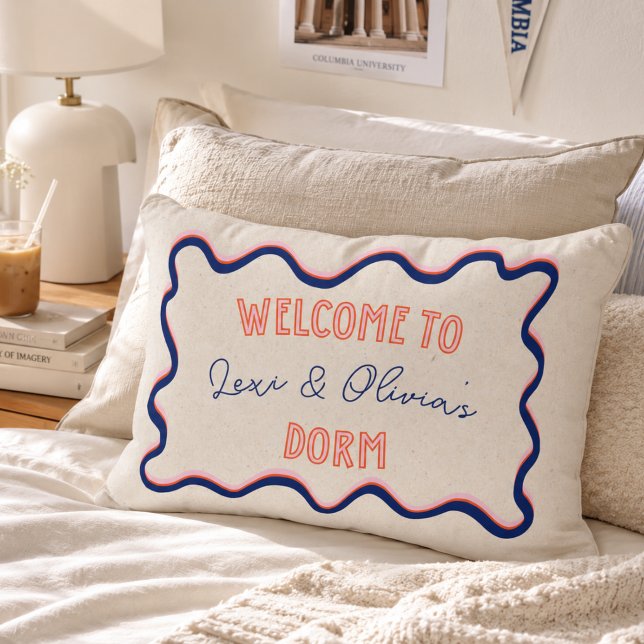 Almofada Decorativa Fronteira Ondulada Divertida Quarto de Faculdade C (Playful Wavy Border College Roommate Dorm Accent Pillow)