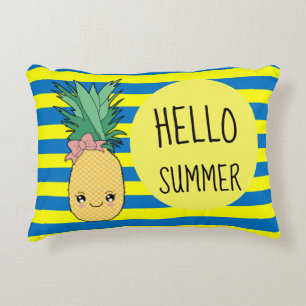 Almofada Decorativa Fruta de abacaxi Kawaii Hello Summer Blue Strike