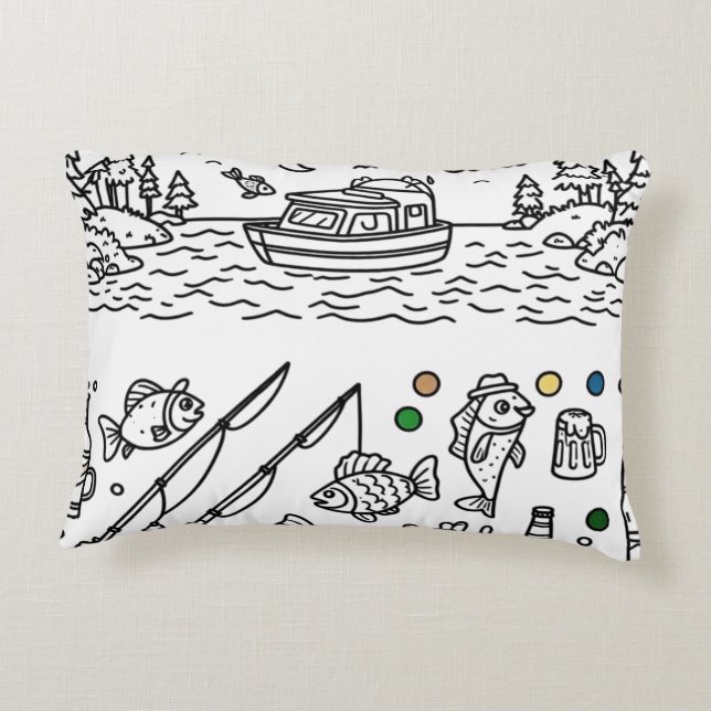 Almofada Decorativa Fun Fishing Adventure Doodle Art (Verso)