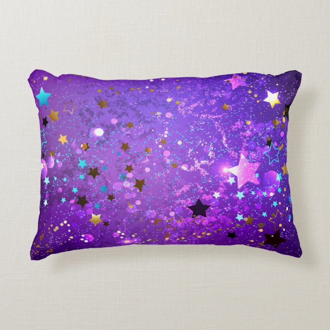 Almofada Decorativa Fundo de folhas roxas com estrelas (Frente)