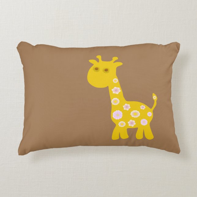 Almofada Decorativa Funny Giraffe Amarelo flora padrão retro (Frente)