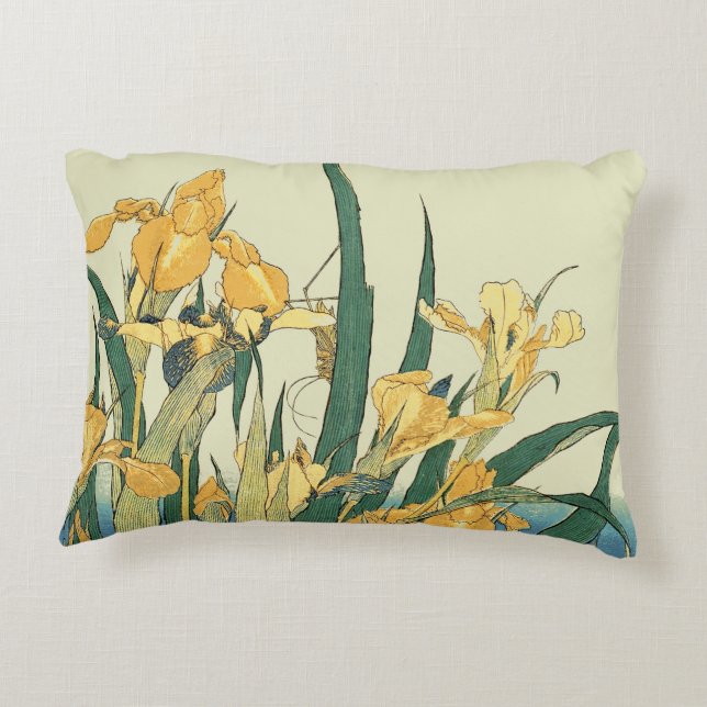 Almofada Decorativa Gafanhoto Hokusai e íris Japão (Verso)