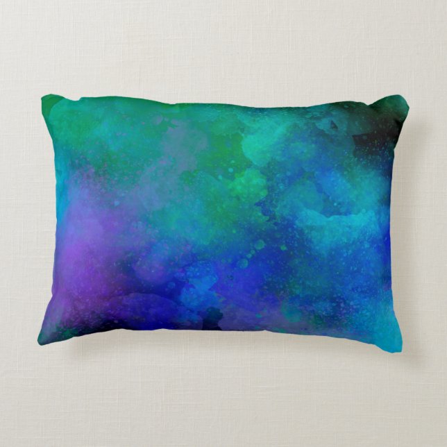 Almofada Decorativa Galaxy Paint Splatter efeito Verde Azul (Verso)
