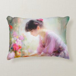 Almofada Decorativa Garota no Jardim Flor