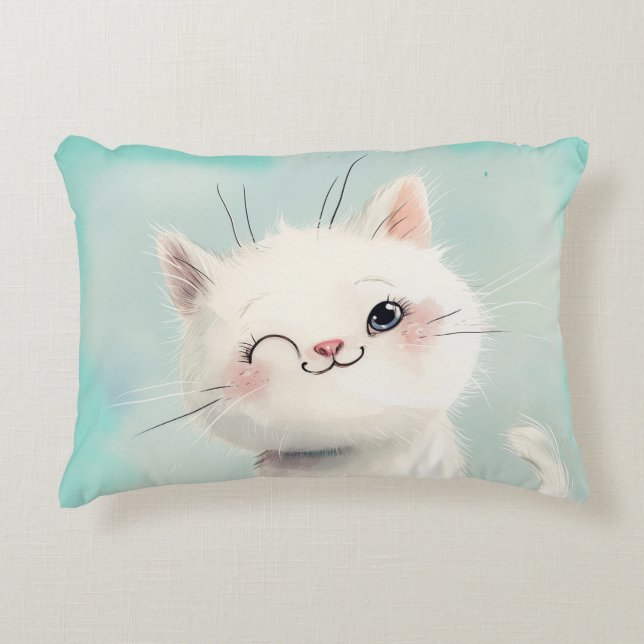 Almofada Decorativa Gatinho Branco Bonito (Frente)