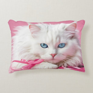 Almofada Decorativa Gato Branco Com Fitas Rosa