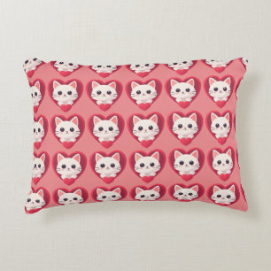 Almofada Decorativa Gato Branco Fofo com Coração Desenho de Kawaii Kit