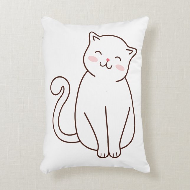 Almofada Decorativa Gato Branco Gato Sorridente Kawaii (Frente(Vertical))