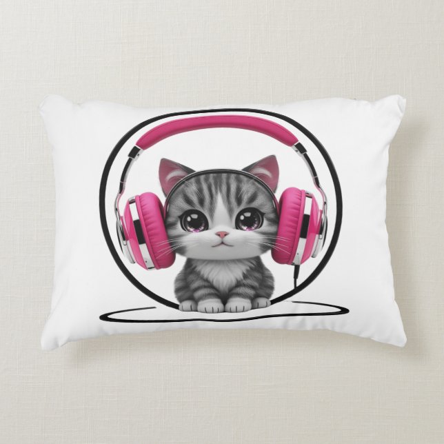 Almofada Decorativa Gato com fones de ouvido (Frente)