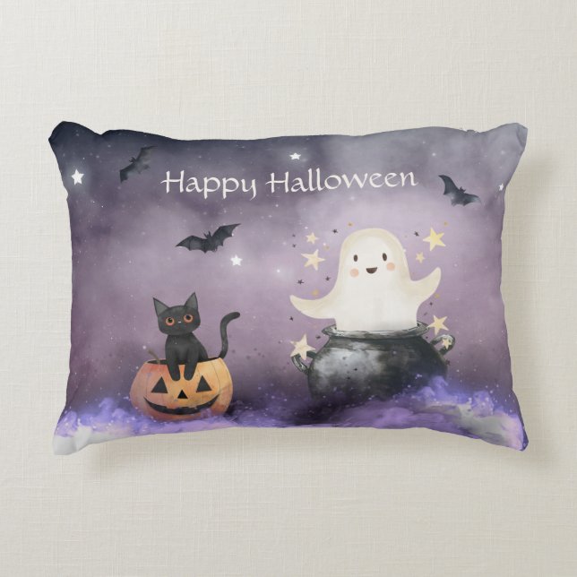 Almofada Decorativa Gato e Halloween Fantasma (Frente)