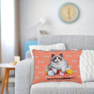 Almofada Decorativa Gato engraçado observando ossos de peixe