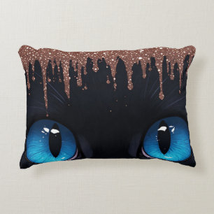 Almofada Decorativa Gato Fantasia Olhos Azuis Com Rosa Dourado Gotejan