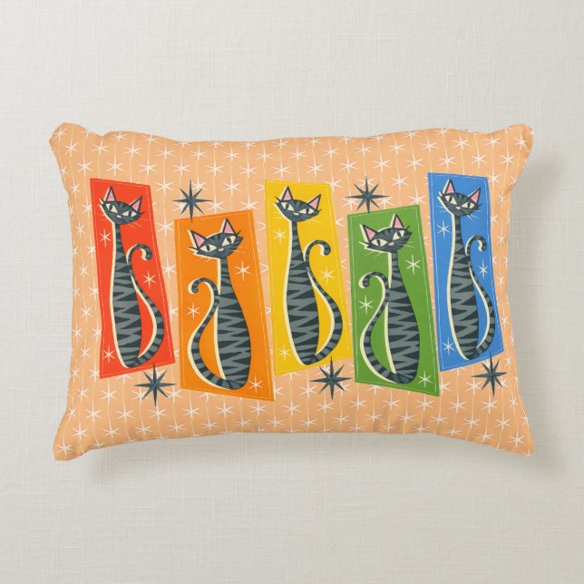 Almofada Decorativa Gato Listrado Arco-Íris Retro Atômico LGBTQ+  (Frente)