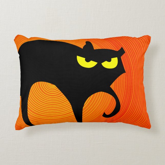 Almofada Decorativa Gato Negro de Halloween Spooky (Frente)