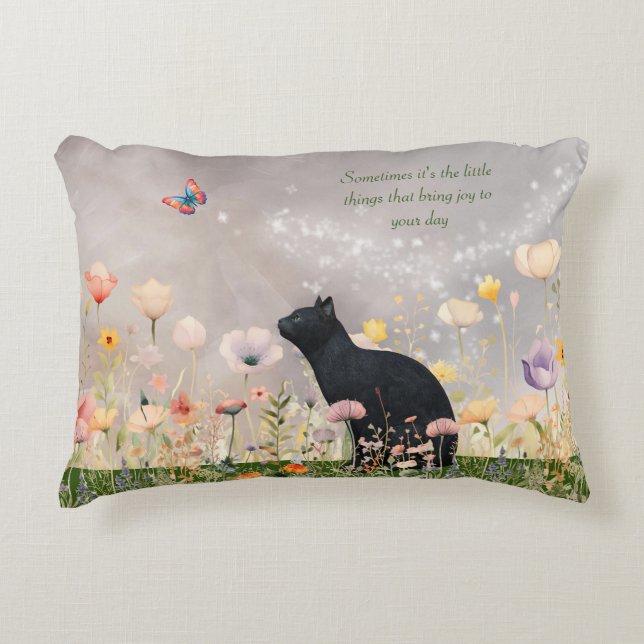 Almofada Decorativa Gato Negro em Flores (Frente)