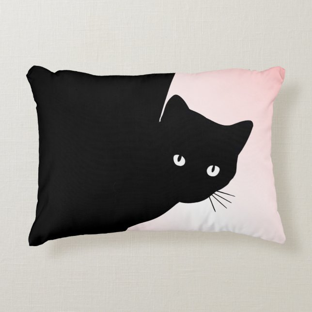 Almofada Decorativa Gato Preto Astuto Rosa (Frente)
