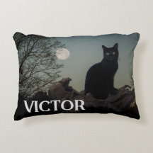 Gato Preto com Lua na Árvore Nome Personalizado