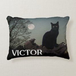 Almofada Decorativa Gato Preto com Lua na Árvore Nome Personalizado