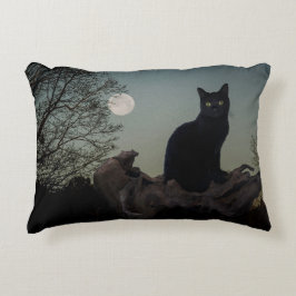 Almofada Decorativa Gato Preto com Lua no Limbo da Árvore