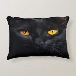 Almofada Decorativa Gato Preto Com Olhos Amarelos Brilhantes