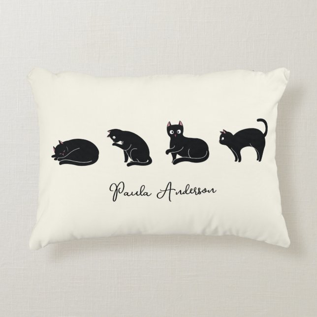 Almofada Decorativa Gato Preto Cute Engraçado Personalizável (Frente)