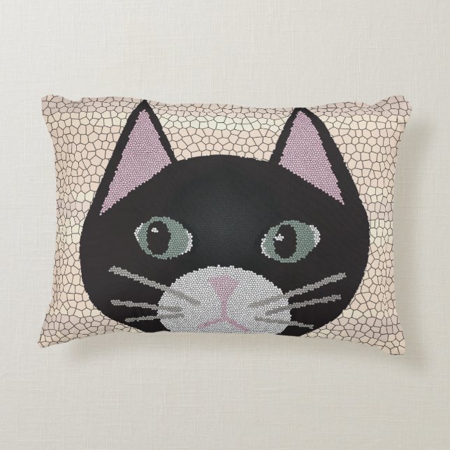 Almofada Decorativa Gato Preto de Vidro Colorido, Bege (Verso)