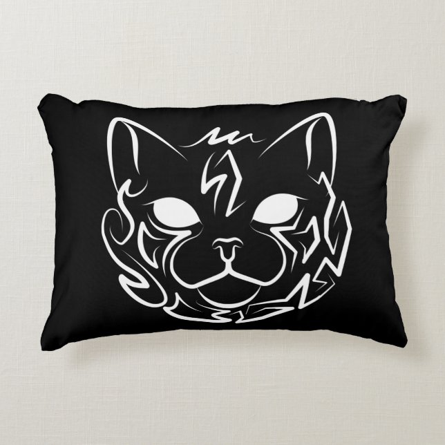 Almofada Decorativa Gato Tribal Negro e Branco (Frente)