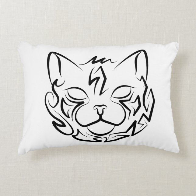Almofada Decorativa Gato Tribal Negro e Branco (Frente)