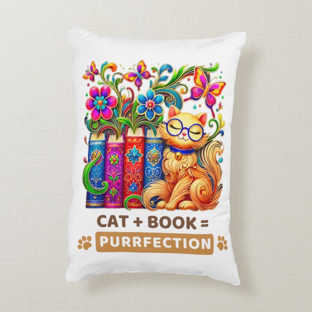 Almofada Decorativa Gato Whimsso Com Livros E Borboletas (Verso(Vertical))