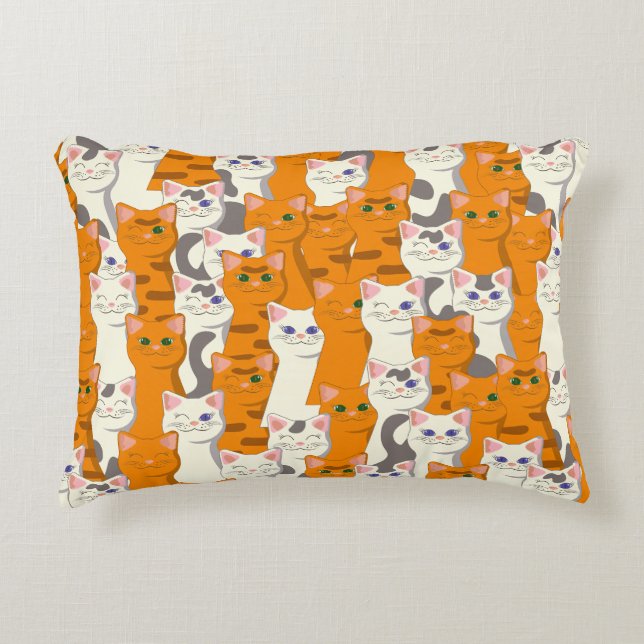 Almofada Decorativa Gatos brancos e gengibres padrão olhos verdes olho (Frente)