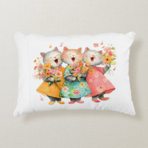 Almofada Decorativa Gatos Cantores Segurando Ramalhetes