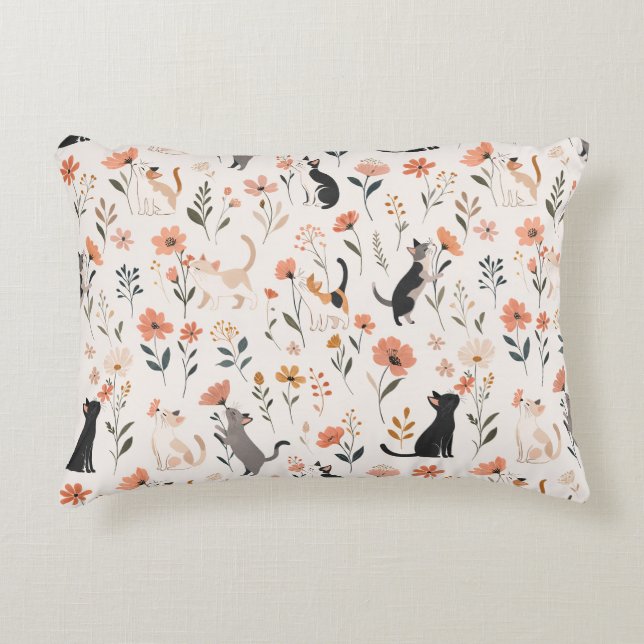 Almofada Decorativa Gatos Doces Sentindo o Cheiro das Flores Modernos (Frente)
