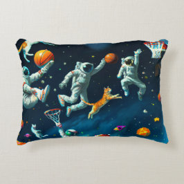Almofada Decorativa Gatos Jogando Basquete no Espaço com Astronautas