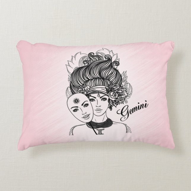 Almofada Decorativa Gemini - Símbolo Zodítico e Sinal Rosa Sólido - Co (Frente)