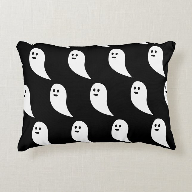 Almofada Decorativa Ghost Halloween - padrão branco preto (Frente)