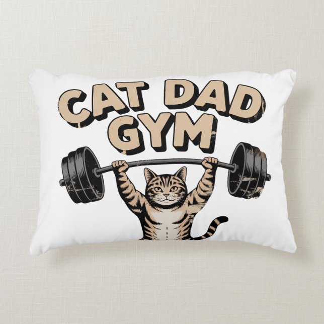Almofada Decorativa Ginásio de Gato Engraçado para Papai (Frente)