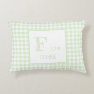 Almofada Decorativa Gingham Check Pastel Mint Monograma Verde e Branco