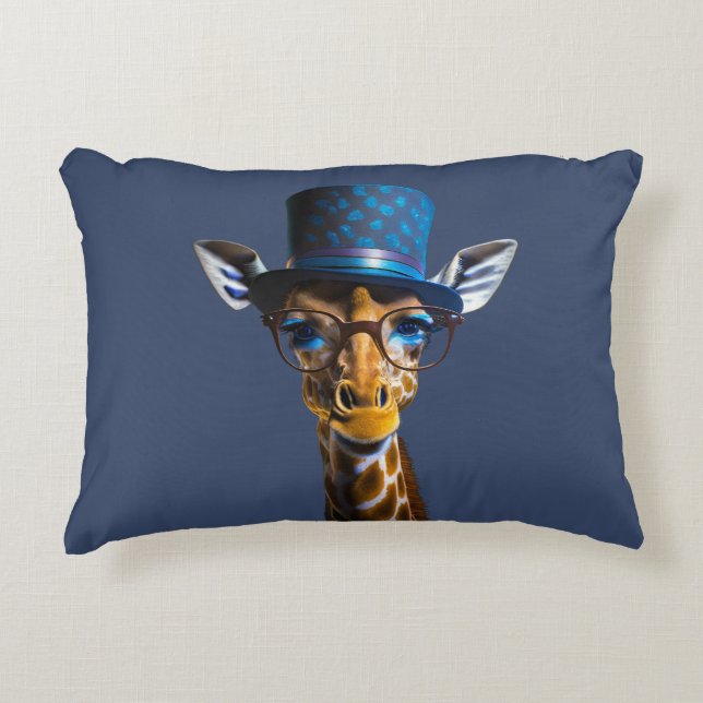 Almofada Decorativa Giraffe wearing top hat and glasses (Frente)