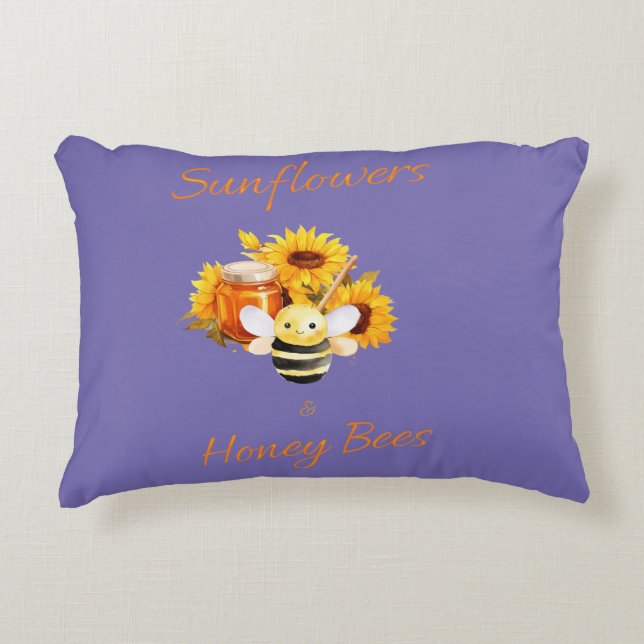 Almofada Decorativa "Girassóis e abelhas do mel" (Frente)