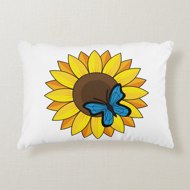 Almofada Decorativa Girassol e Borboleta Azul (Frente)