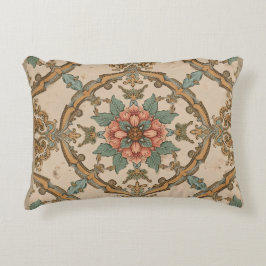 Almofada Decorativa Glamour Vintage, Ornamento Dourado Caqui Rosa Turq