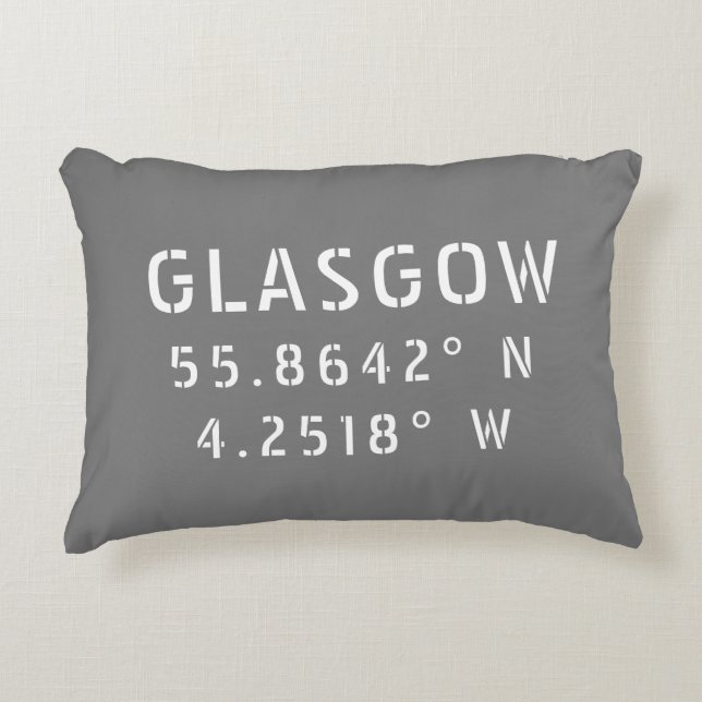 Almofada Decorativa Glasgow Scotland Latitude & Longitude (Frente)
