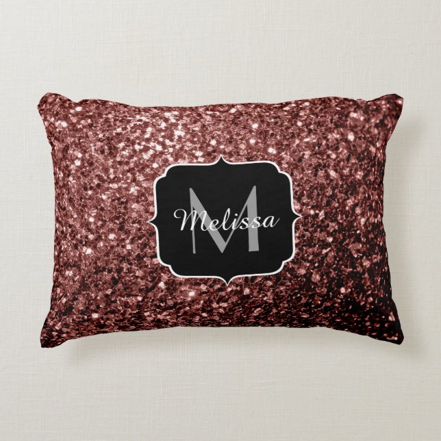 Almofada Decorativa Glitter vermelho castanho brilha monograma (Frente)