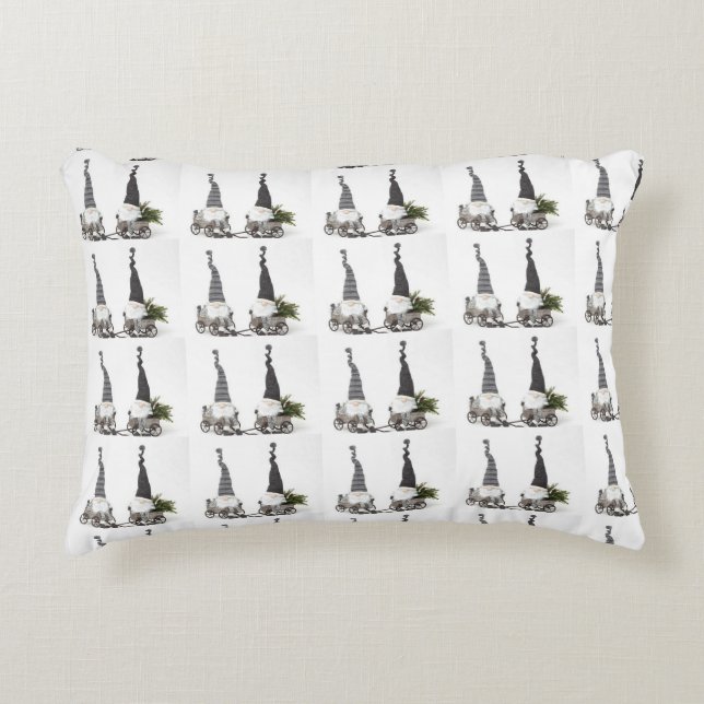 ALMOFADA DECORATIVA *GNOMOS DE NATAL FOFO** COM COSTAS CINZA PRATA (Frente)