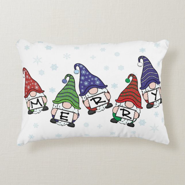 Almofada Decorativa Gnomos dispersos por feliz (Frente)