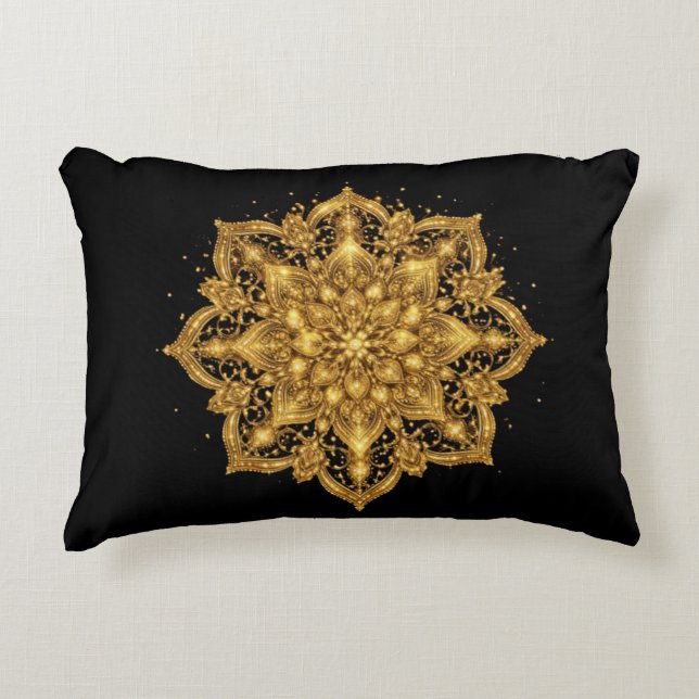 Almofada Decorativa Gold Mandala Pillow Luxury Decorative Throw  (Frente)