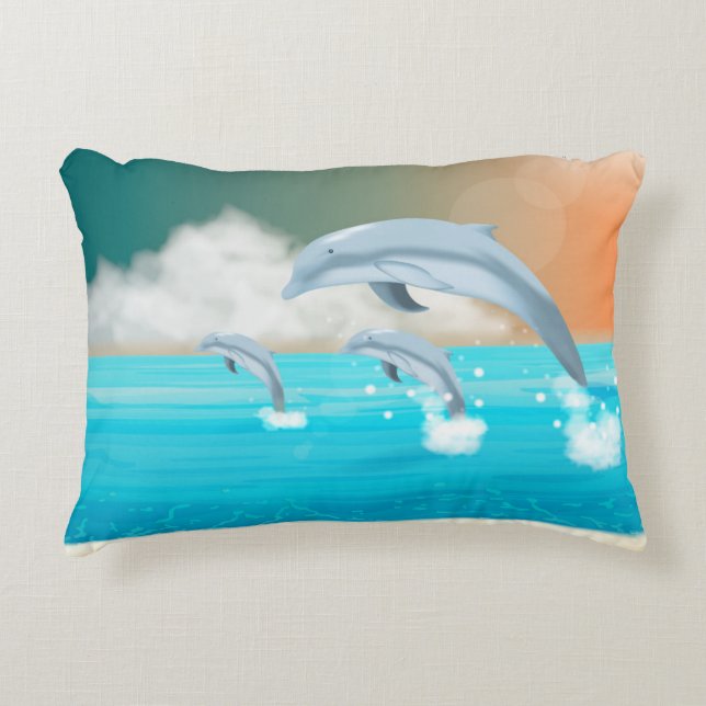 Almofada Decorativa golfinho saltando no oceano (Frente)