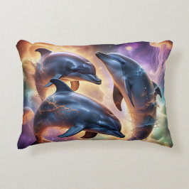 Almofada Decorativa Golfinhos Cósmicos e Água-Viva no Espaço