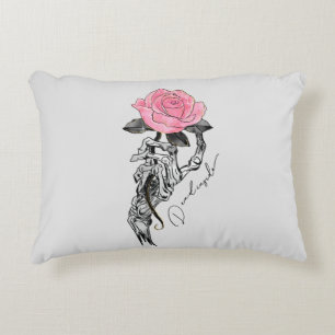 Almofada Decorativa Goth Hand Skeleton With Pink Rose Dead Inside
