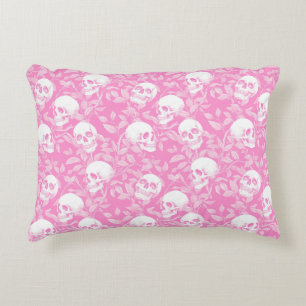 Almofada Decorativa Gótico feminino punk caveiras rosa & folhagem Hall